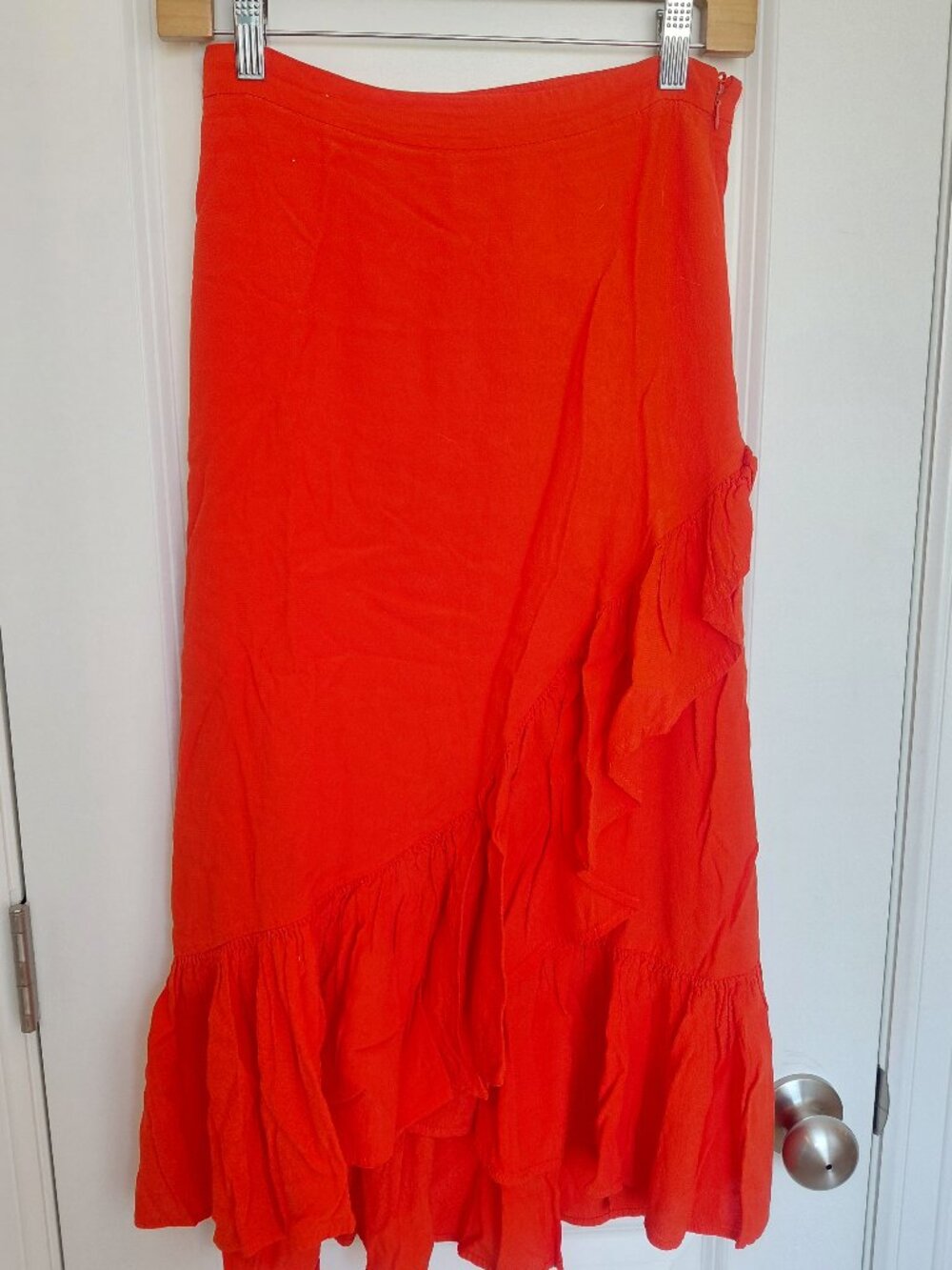 H&M Orange Ruffle Midi Skirt